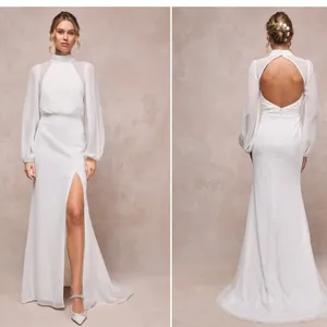 LULU's Graceful Love White Long Sleeve Backless Elegant Mermaid Bridal Gown thumbnail 2