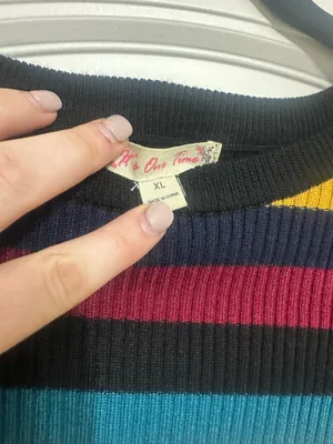 Red Teal Mustard Stripe Crop Sweater Multiple Size XL thumbnail 2