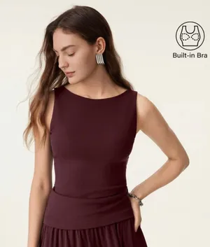 OGL Ribbed Built-In Bra Tank Top Burgundy Size XS Stretchy Cooling Fabric New thumbnail 1