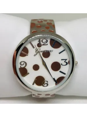 Geneva silver brown tone watch 42mm m quartz analog cuff size 6” running thumbnail 8