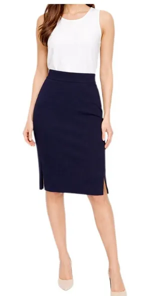 GAP Pencil Skirt Knee-Length Workwear Navy Side Slits Stretch Body Con Size S thumbnail 1