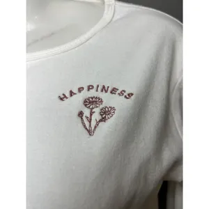 Ardene Shirt Women’s Medium White Happiness Embroidered Long Sleeve Crop Top thumbnail 3