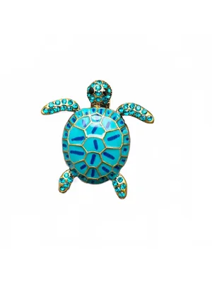 Turquoise Blue Turtle Brooch with Rhinestone Accents thumbnail 3