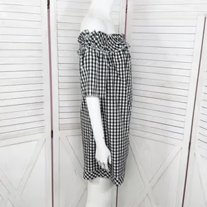 Vineyard Vines Gingham Check Off The Shoulder Shift‎ Mini Dress Black White XS thumbnail 3