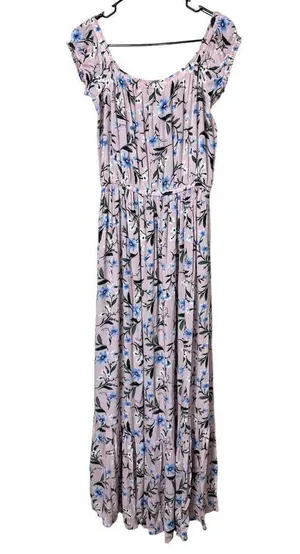 American Eagle Outfitters Pink Floral Tiered Boho Off Shoulder Maxi Dress Size M thumbnail 7