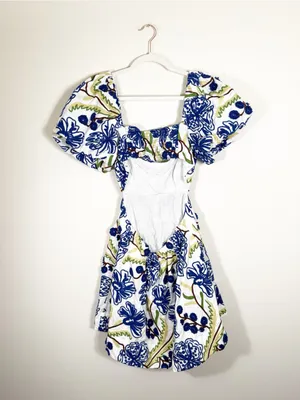 Anthropologie Puff-Sleeve Babydoll Mini Dress Embroidered Floral Medium thumbnail 6
