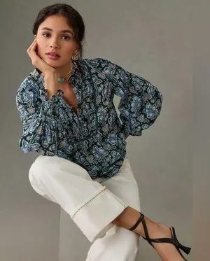 By Anthropologie Henley Peasant Blouse S thumbnail 1