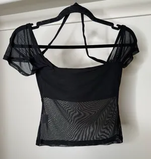 White Fox Boutique Black Sheer Short Sleeve Top thumbnail 1