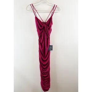 Lulus Such a Serve Ruched Strappy Bodycon Midi Dress Magenta Pink XS thumbnail 4