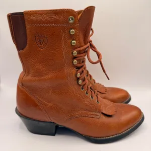 Ariat Heritage Lacer Womens Cognac Brown Leather Western Lace Up Boots Kiltie 7B thumbnail 1