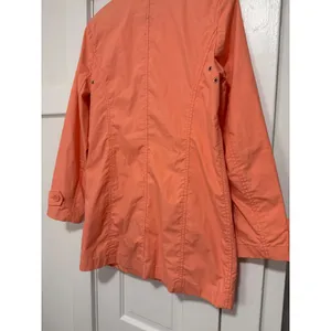 Vintage GAP Trench Coat Y2K Coral Orange Button Front Floral Lining Women Medium thumbnail 16