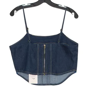 NWT Sincerely Jules Crop Top Denim Minimalist Retro Boho Cowgirl Blue Size Large thumbnail 4