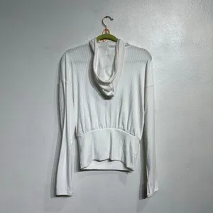Free People Movement White Ribbed Hoodie Pullover Cropped Top Sz S NWT thumbnail 11