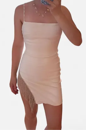 White Fox Boutique White mini dress with fringe slit thumbnail 1