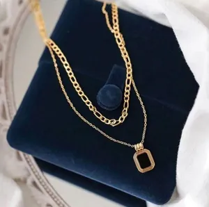 Onyx Necklace, Gold Layers Necklace, Gold Chain Necklace thumbnail 6