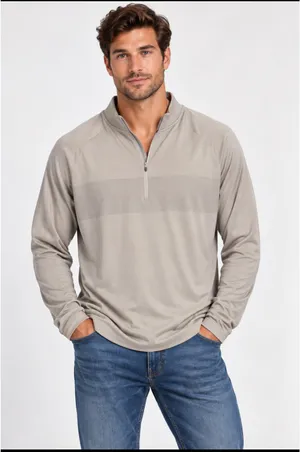 TRUWEAR Men's Quarter-Zip Pullover Sweater in Light Grey thumbnail 1