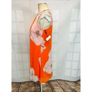 Calvin Klein NWT Orange Floral Print Sleeveless Lined Flowy A-Line Dress Size 4 thumbnail 7