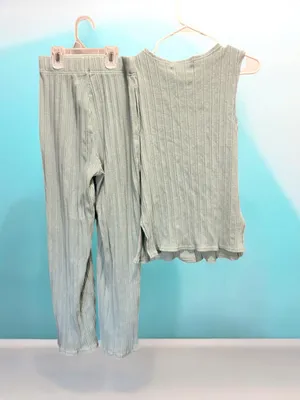 Free People Beach Dana Ribbed Lounge Set Vest Pants April Mist Green S thumbnail 2