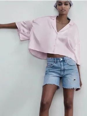 Zara pink satin effect crop top button up Size XS thumbnail 2