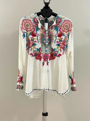 NWOT Johnny Was Floral Embroidered Long Sleeves Blouse Boho Chic Size L thumbnail 3