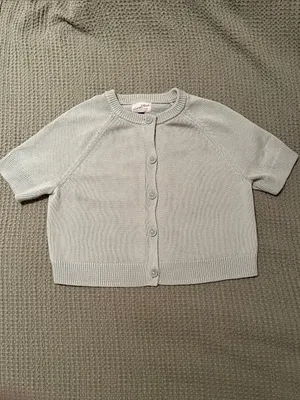 NWT Cropped Sage Green Button-Front Cotton Cardigan thumbnail 2