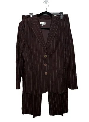 Isaac Mizrahi for Target Brown Linen Pinstriped Blazer Pants Suit Jacket Sz 8 thumbnail 1