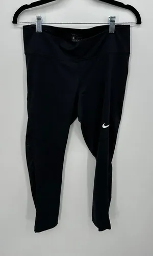 Nike Womens Black Dri-FIT Cropped‎ Mesh Leggings Sz L Workout Gym Running ER16 thumbnail 1