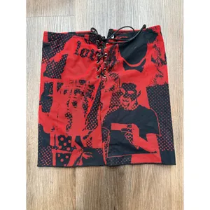 edikted Red Black Graphic Lace Up Mini Skirt missing lace vintage‎ thumbnail 5
