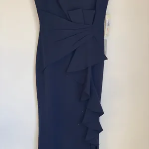 NWT Eliza J Ruffle Front‎ Sleeveless Floor Length Gown in Navy Blue thumbnail 6