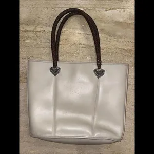 Bug Brighton Braided Leather Cream Handbag Purse‎ Tote 14”x10.5”x5” thumbnail 2