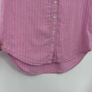 Lola River Linen Blend Pin Stripe Button Womens Shirt Sz M Pink Preppy Coastal thumbnail 5