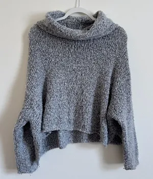 Free People BFF Cowl Neck Grey Oversized Sweater Size XS Small Knit thumbnail 1