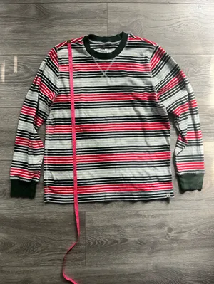Pact Green Red Striped Long Sleeve Crew Neck 100% Cotton T Shirt Size M Classic thumbnail 6