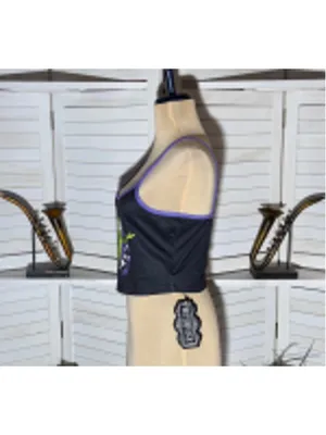 Romwe NWT Beetle Juice cropped tank top gray green lightweight gothic alt Halloween S thumbnail 4