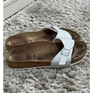 Birkis Birkenstock Sandals Womens 36 US 5 Madrid Blue Gingham Plaid Slide thumbnail 2