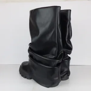 Azalea Wang Mate Boots Womens 11 Black Ruched Mid Calf Lug Sole Moto Y2K Gothic thumbnail 10