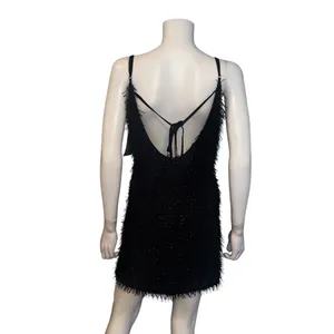 Main Strip NEW Black Lurex Fringe Mini Dress Sparkly Sequin Party Cocktail L thumbnail 3