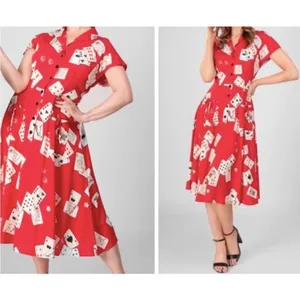 Collectif London Liza Cat Croupier Red Swing Dress (Size 2)‎ thumbnail 2