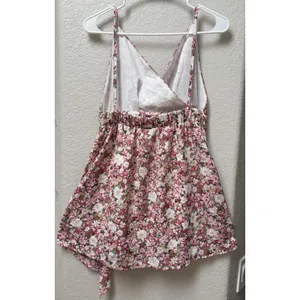 Pink Floral Ruched Mini Sundress Strappy Backless Sweetheart Romantic Sz Medium thumbnail 5