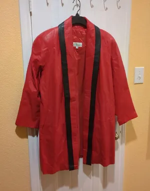 Tibor Womens Leather Coat Jacket Trench 80s Medium Red Long Vintage Korea thumbnail 1