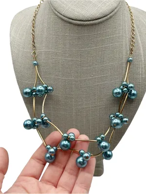 Red, Blue & Green Chunky Faux Pearl Necklace & Bracelet Jewelry Lot thumbnail 6