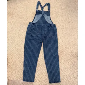 Z Supply French Terry Denim Pinstripe Bib Overalls Women's Medium Blue thumbnail 4