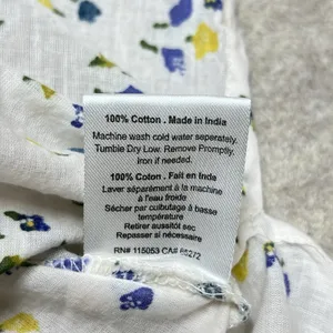 Mahogany Floral Cotton Tunic Top White Blue‎ Yellow Split Neck 3/4 Sleeve Small thumbnail 5
