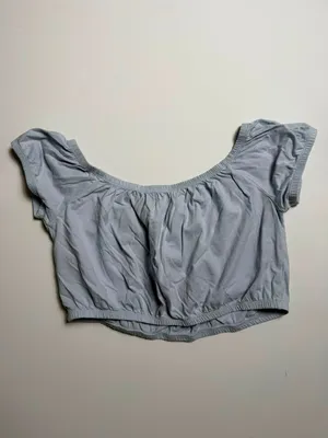 Hollister Off-the-Shoulder Light Blue Milkmaid Boho Cotton Crop Top thumbnail 7