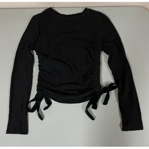 Black Solid Ruched Long Sleeve Tee T-Shirt Top Size M 🖤 thumbnail 3