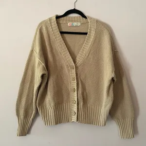 Free People Beach Cream Knit V-neck Cardigan Sweater Cotton Women's size Small thumbnail 1