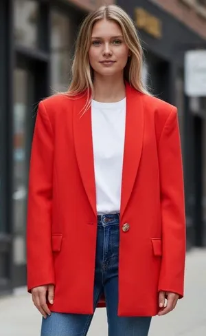 NWT $158 Express Bright Red Orange Size 3X Plus Single Button Hourglass Blazer thumbnail 1