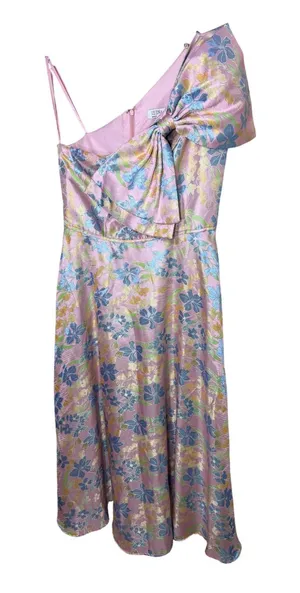 IEENA for Mac Duggal Pink Floral Brocade One Shoulder Bow Maxi Dress 10 thumbnail 1