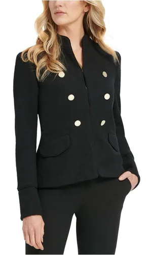NWT DKNY Black Military Blazer Jacket Double-Breasted Gold Button Stand Collar thumbnail 1