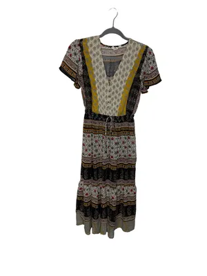 🌼✨ One September Mixed Print Boho‎ Midi Dress Tassel Tie XS Anthropologie ✨🌼 thumbnail 2